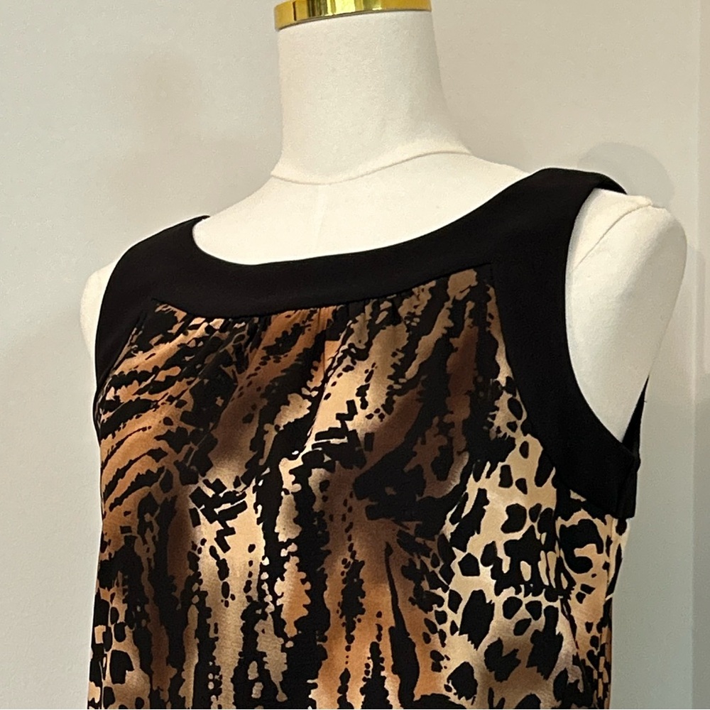 AB Studio Leopard Print Dress Midi Sleeveless Sheath Pockets Animal Print Size 6